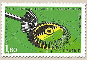 150e anniversaire de la fondation de l'École Centrale des Arts et Manufactures. 1f.80 vert, noir et jaune Y2066