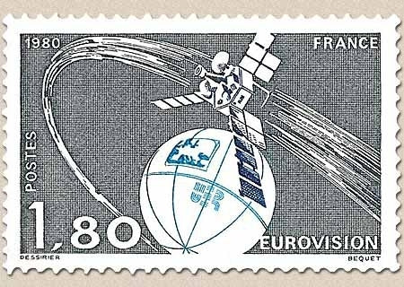 Eurovision. 1f.80 gris, bleu et bleu-vert Y2073