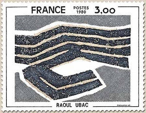 Série artistique. Œuvre de Raoul Ubac 3f. Bleu-noir, bleu-gris et beige Y2075