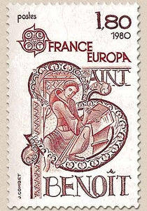 Europa. Personnages célèbres. Saint Benoît (v. 480-547). Patron de l'Europe 1f.80 brun-rouge et rouge Y2086