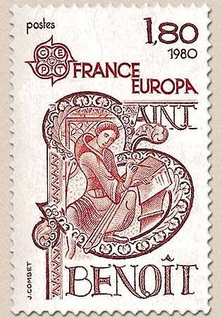 Europa. Personnages célèbres. Saint Benoît (v. 480-547). Patron de l'Europe 1f.80 brun-rouge et rouge Y2086