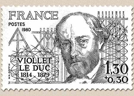 Personnages célèbres. Viollet-le-Duc (1814-1879) 1f.30 + 30c. Noir Y2095
