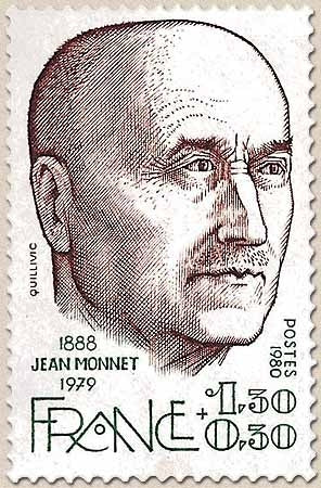 Personnages célèbres. Jean Monnet (1888-1979) 1f.30 + 30c. Brun-rouge et vert Y2096