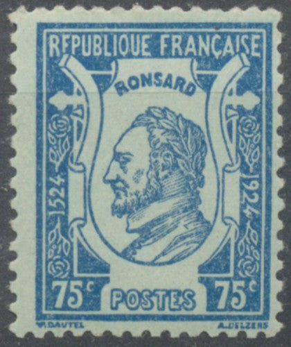 4e centenaire naissance du poète Pierre de Ronsard 75c. Bleu sur azuré Neuf luxe ** Y209