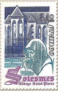 Série touristique. L'Abbaye Saint Pierre de Solesmes 2f.50 violet, bleu et lilas-rose Y2112