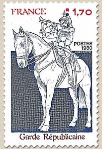 Garde Républicaine. Trompette de La Garde 1f.70 rouge, bleu et rouge carminé Y2115