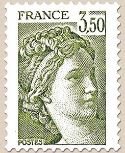 Type Sabine. 3f.50 vert-olive Y2121