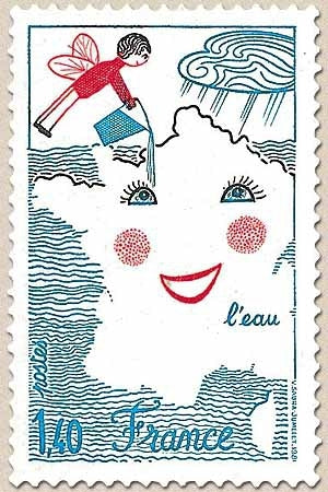 L'Eau. Concours de dessins d'enfants. Dessin de Virginie Saura 1f.40 bleu, noir et rouge Y2125