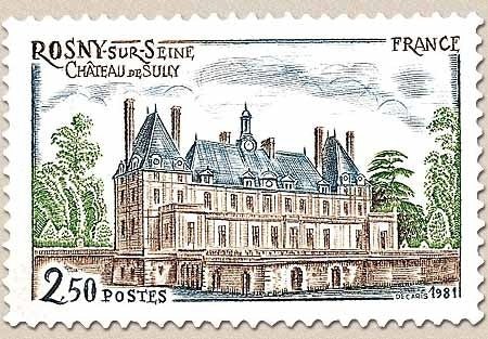 Série touristique. Château de Sully, à Rosny-sur-Seine. 2f.50 brun, bleu et vert-olive Y2135
