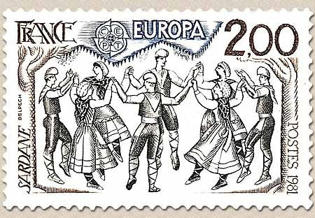 Europa. Folklore. Danses traditionnelles. La Sardane (Pays Catalans). 2f. Brun, bleu et noir Y2139