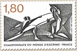 Championnats du monde d'escrime. Restitution de l'assaut fulgurant. 1f.80 noir et brique Y2147