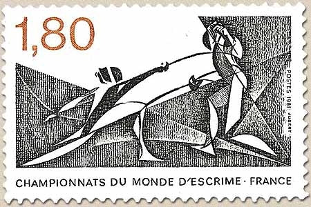 Championnats du monde d'escrime. Restitution de l'assaut fulgurant. 1f.80 noir et brique Y2147