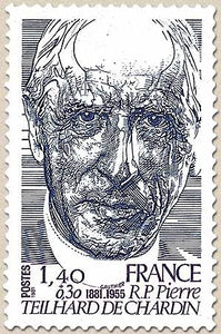 Personnages célèbres. Révérend-Père Pierre Teilhard de Chardin 1f.40 + 30c. Bleu foncé et violet Y2152