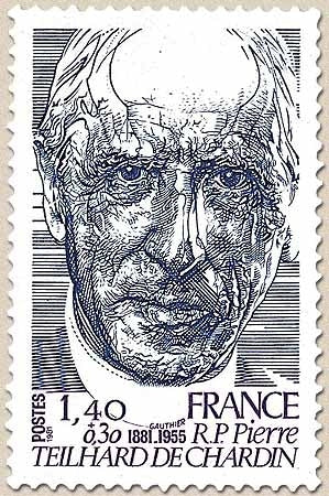 Personnages célèbres. Révérend-Père Pierre Teilhard de Chardin 1f.40 + 30c. Bleu foncé et violet Y2152