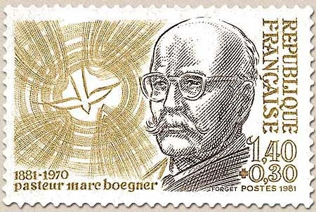 Personnages célèbres. Pasteur Marc Boegner (1881-1970), penseur et écrivain. 1f.40 + 30c. Olive et brun Y2153