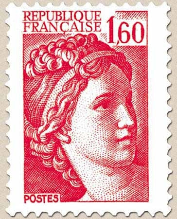 Type Sabine. Légende République Française 1f.60 rouge Y2155