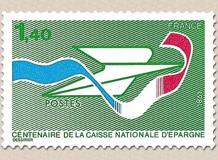 Centenaire de la Caisse nationale d'épargne. 1f.40 vert, bleu et rouge Y2165