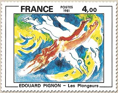 Série Création philatélique. Tableaux. Les Plongeurs, œuvre d'Edouard Pignon. 4f. Polychrome Y2168