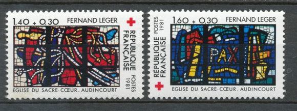 Au profit de la Croix-Rouge. Église du Sacré-Coeur d'Audincourt. Vitraux de Fernand Léger. 2 valeurs Y2176S