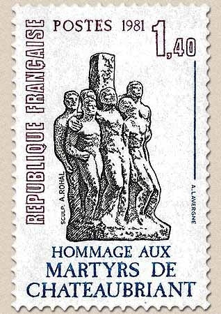 Hommage aux martyrs de Châteaubriant. Mémorial national de la Résistance Française, 1f.40 violet, noir et bleu Y2177