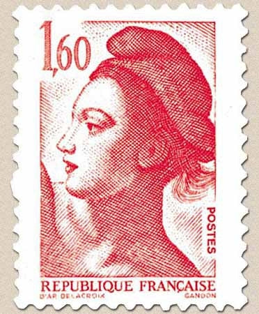 Type Liberté, d'après le tableau La Liberté guidant le peuple, de Delacroix. 1f.60 rouge Y2187