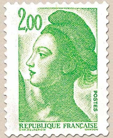 Type Liberté, d'après le tableau La Liberté guidant le peuple, de Delacroix. 2f. Vert-jaune Y2188