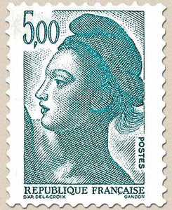 Type Liberté, d'après le tableau La Liberté guidant le peuple, de Delacroix. 5f. Bleu-vert foncé Y2190