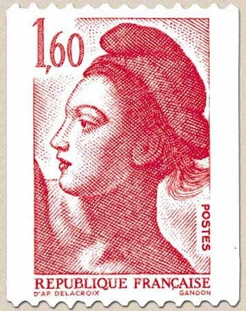 Type Liberté, d'après le tableau La Liberté guidant le peuple, de Delacroix. 1f.60 rouge Y2192