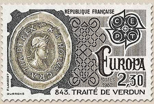 Europa. Faits historiques. Traité de Verdun de 843. 2f.30 noir, brun et brun-vert Y2208