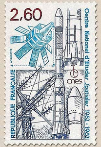 20e anniversaire du Centre national d'études spatiales (C.N.E.S.).  2f.60 bleu, bleu-violet et rouge-brun Y2213