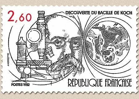 Centenaire de la découverte du bacille de la tuberculose par Robert Koch. 2f.60 noir et rouge Y2246