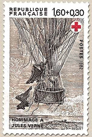 Au profit de la Croix-Rouge. Hommage à Jules Verne. Illustrations de romans. 1f.60 + 30c. Brun et rouge Y2247