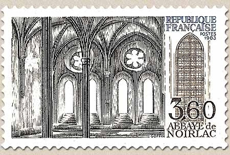 Série touristique. Abbaye de Noirlac, Bruère Allichamps (Cher). 3f.60 bleu, noir et brun Y2255