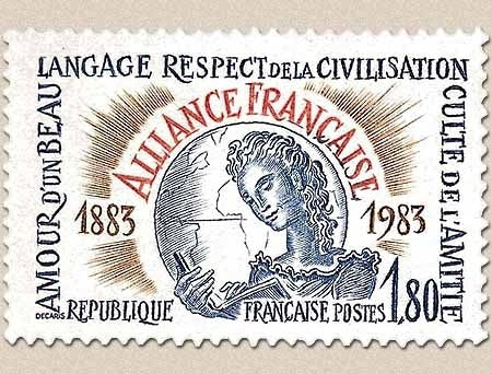 Centenaire de l'Alliance française. Symboles. 1f.80 bleu, brun et rouge Y2257