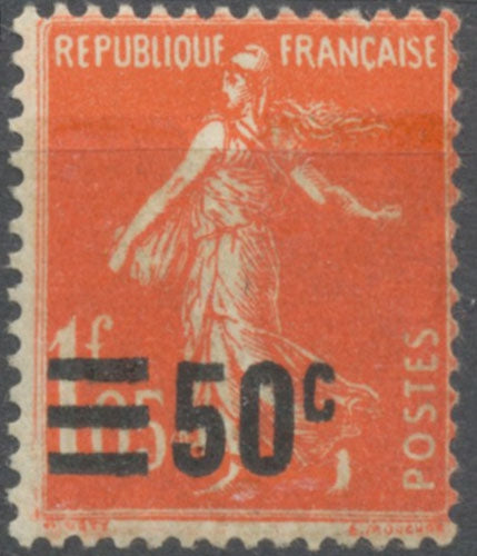 Type Semeuse fond plein (195) surchargé. 50c. Sur 1f.05 vermillon (195) Neuf luxe ** Y225