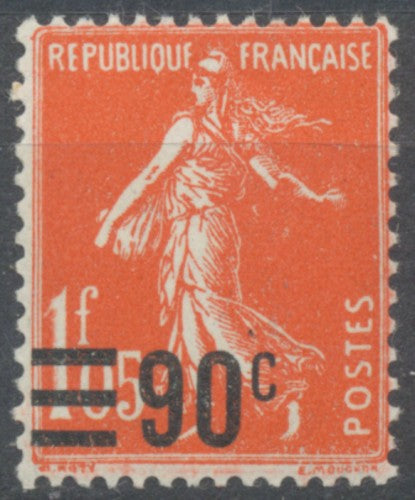 Type Semeuse fond plein (195) surchargé. 90c. Sur 1f.05 vermillon (195) Neuf luxe ** Y227