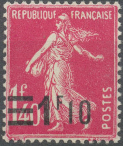 Type Semeuse fond plein (196) surchargé. 1f.10 sur 1f.40 rose (196) Neuf luxe ** Y228