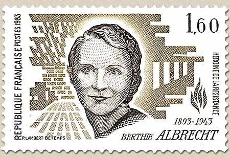 Héroïnes de la Résistance. Berthie Albrecht (1893-1943). 1f.60 brun foncé et olive Y2294