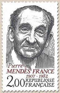 Hommage à Pierre Mendès France (1907-1982). Portrait de l'homme d'Etat.  2f. Bleu et carmin Y2298