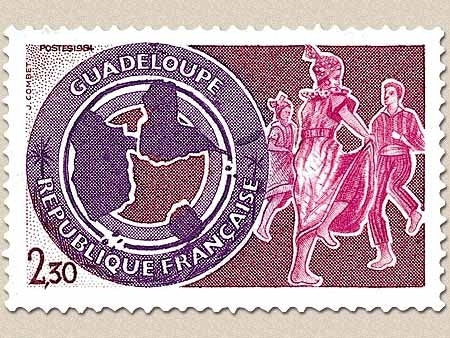 Région. La Guadeloupe  2f.30 brun-rouge, rose foncé et violet Y2302