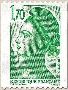 Type Liberté de Delacroix.  1f.70 vert Y2321
