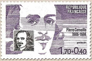 Personnages célèbres. Pierre Corneille (1606-1684), auteur dramatique. 1f.70 + 40c. Violet et noir Y2329A