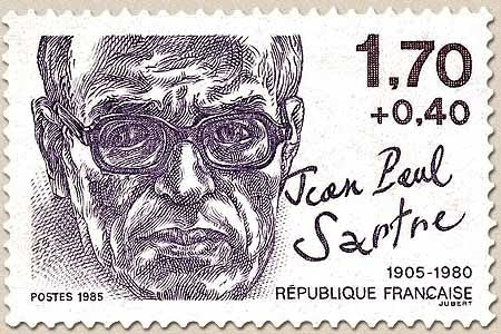 Personnages célèbres. Écrivains. Jean-Paul Sartre (1905-1980). 1f.70 + 40c. violet foncé et rouge violacé Y2357