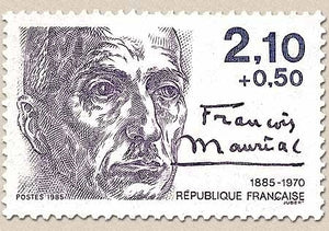 Personnages célèbres. Écrivains. François Mauriac (1885-1970). 2f.10 + 50c. violet clair et violet foncé Y2360
