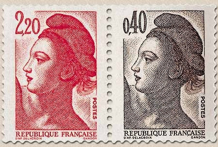 Type Liberté de Delacroix. La paire 2f.20 + 40c. (2183) Y2376b