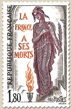 La France à ses morts. 65e anniversaire de l'inhumation du Soldat inconnu Arc de Triomphe. 1f.80 Y2389