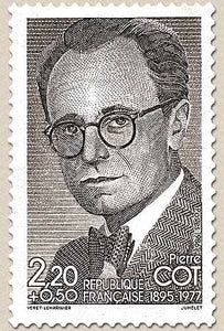 Hommage à Pierre Cot (1895-1977). Surtaxe. Portrait de l'homme politique 2f.20 + 50c. Brun et noir Y2406