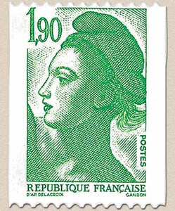 Type Liberté de Delacroix, provenant de roulettes.  1f.90 vert Y2426