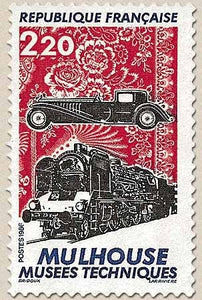 Les Musées techniques de Mulhouse. Automobile, locomotive et étoffe imprimée  2f.20 noir, rouge et bleu Y2450