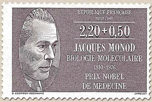 Personnages célèbres médecins et biologistes. Jacques Monod, biologiste (1910-1976). Prix Nobel 1965  2f.20 + 50c Y2459